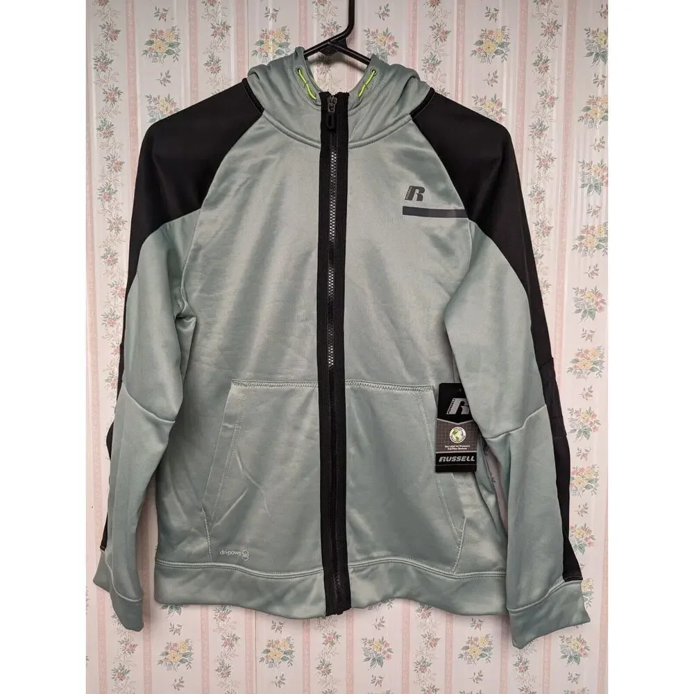 Russell Jacket BOYS SIZE XL 14-16 green black full zip hoodie reflective NWT